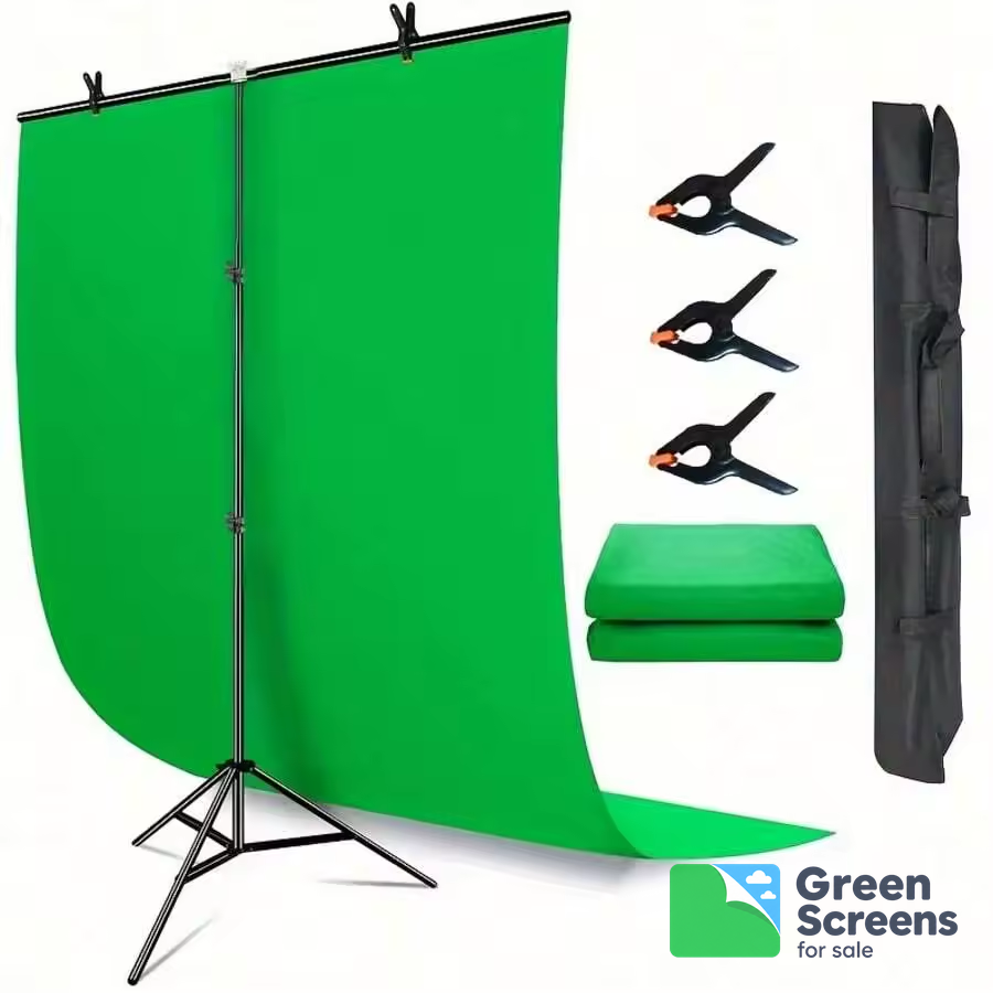 Complete green screen backdrop kit with stand, cloth, clips and carry bag
